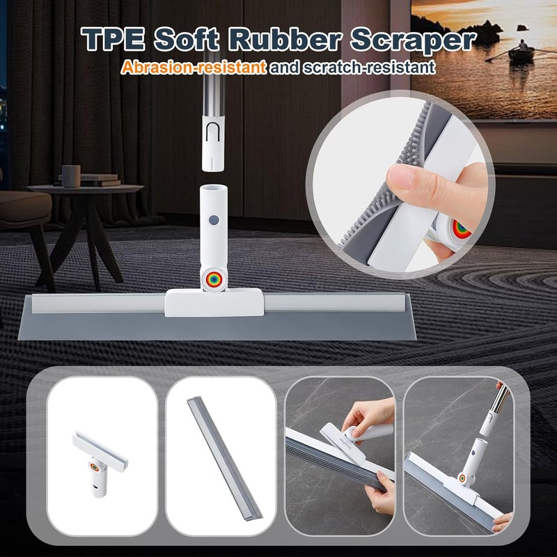 Joybos Rubber Squeegee Broom for Floor,Upgrade 62" Long Handle Window Squeegee, 2 Cleaning Cloths, Silicone Pet Hair Remover,Magic Squeegee Broom Removes Water Spots, Stains, Grease, and Glass Surfaces. - Image 3
